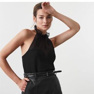 Reiss Delfina Ruffle Detail Halter, Black, UK 14 US 10